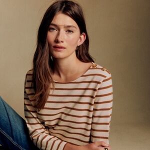 Sezane Colette Mariniere Ecru /Camel